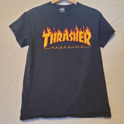 Thrasher Magazine Black T-Shirt Flame Logo San Francisco