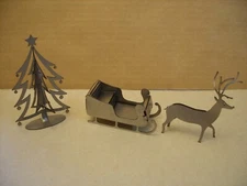 3D Christmas Decorations Laser Cut Tree, Sleigh & Reindeer Metal Set Of 3