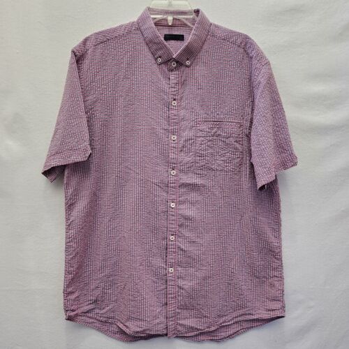 Zachary Prell Mens Red Blue Seersucker Short Sleeve Button 100% Cotton Shirt XL