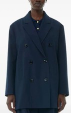 Ganni Navy Double-breasted Longline Blazer Bnwt Size 12/14 Over Sized