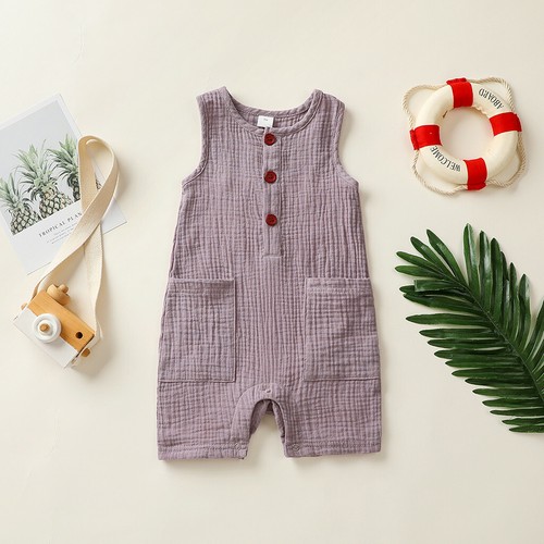 Kleinkind Neugeborenes Baby Mädchen Jungen Leinen Strampler Overall mit Taschen Outfits - Bild 15 von 17