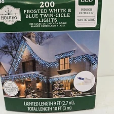 Holiday Time - 200 LED Frosted White & Blue Twin-cicle Icicle Lights White Wire