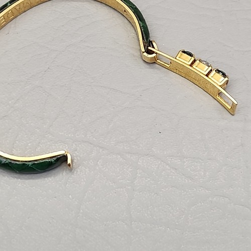 Bangle Bracelet Green Snakeskin Hinged Rhinestones Gold Tone Italy 6.5" - Picture 8 of 11