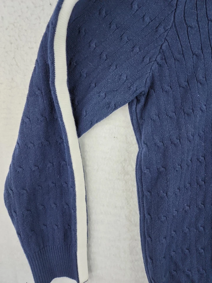 Liz & Co Sweater Navy Blue 1/4 Zip Cable Knit Mock Neck White Stripe Womens 3X - Image 3 of 4