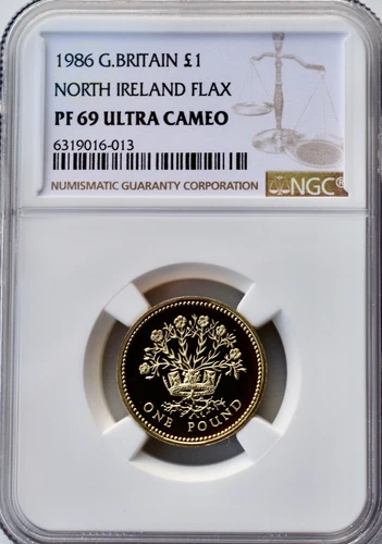 1986 £1 North Ireland Flax One Pound Proof NGC PR69 Great Britain