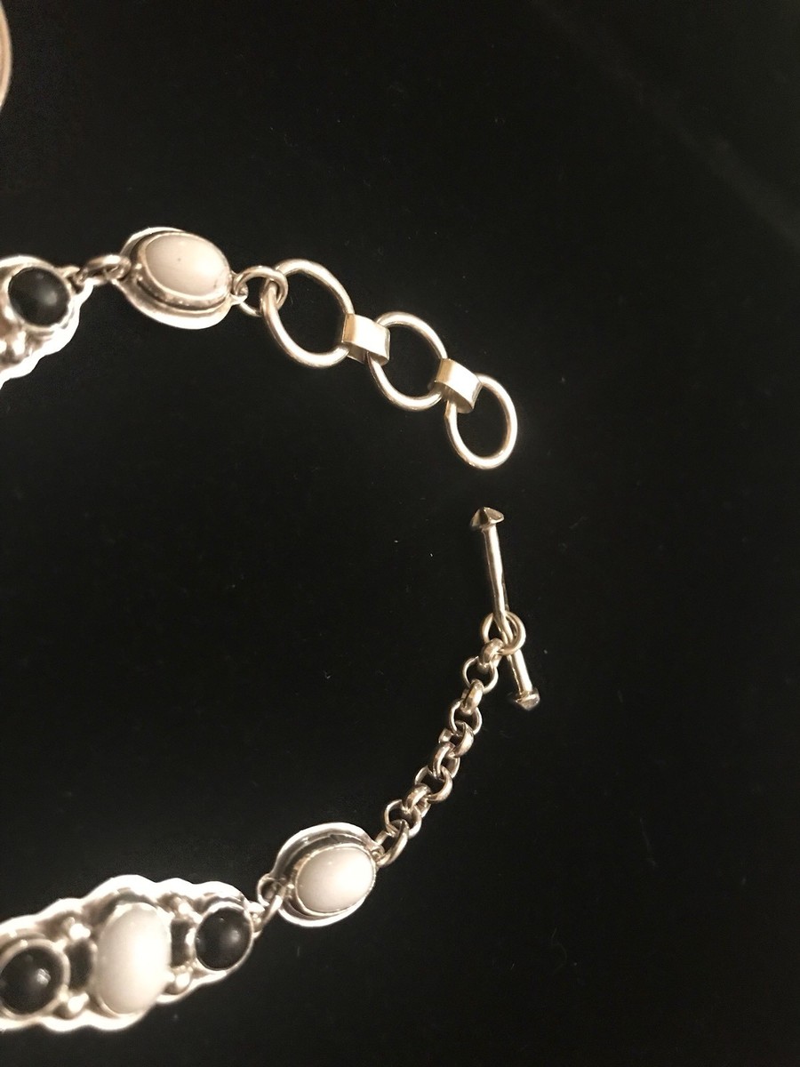Vintage GENEVA APACHITO Navajo STERLING SILVER Moonstone Onyx