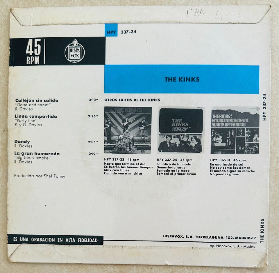THE KINKS EP CALLEJON SIN SALIDA + 3 SPANISH COVER 1966 eBay