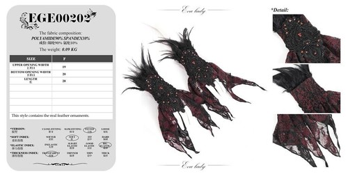 Eva Lady Women Gothic Punk Beaded Feather Lace Wrist Decoration Gloves - Bild 4 von 27