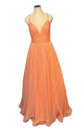 Sherri Hill Ballkleid orange Pailletten formell Größe 10 Träger hinten V-Ausschnitt Abend D