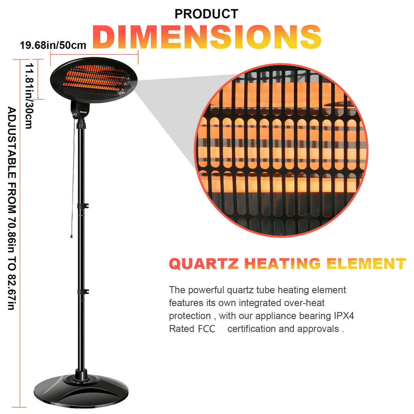 Quartz HCH 1500DI Patio Heater 1500 Watts Black Safety Tip Shutoff