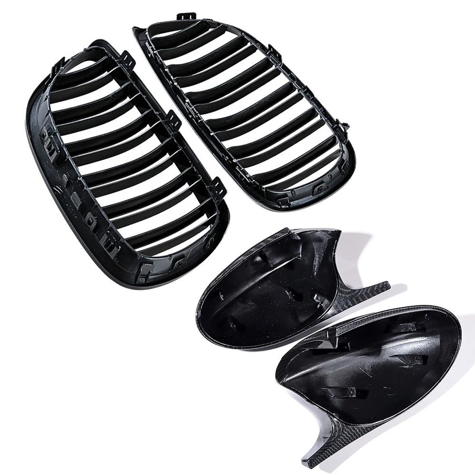 Black Kidney Grille Carbon Fiber Mirror Cover For 2006-10 BMW E92 E93 328i Coupe Foto 3 de 4