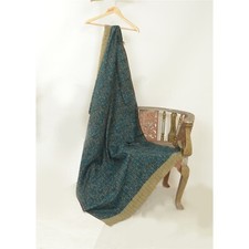 Sanskriti Vintage Green Woolen Shawl Woven Work Long Stole Soft Scarf Paisley