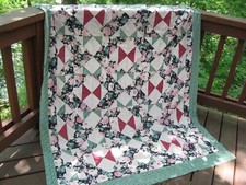 Handmade Patchwork Peach Roses Ribbon Quilt Top, 58" x 72"