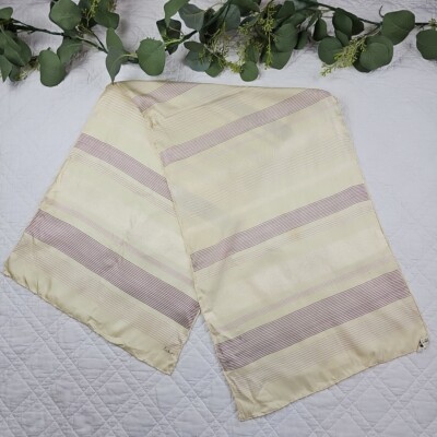 VTG Echo 100% Silk Rectangle Long Scarf Cream and Purple Stripped 15'' x 46 1/2''