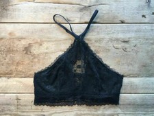 Victoria's Secret Black Floral Lace SMALL High Neck Unlined Bralette Bra VS 