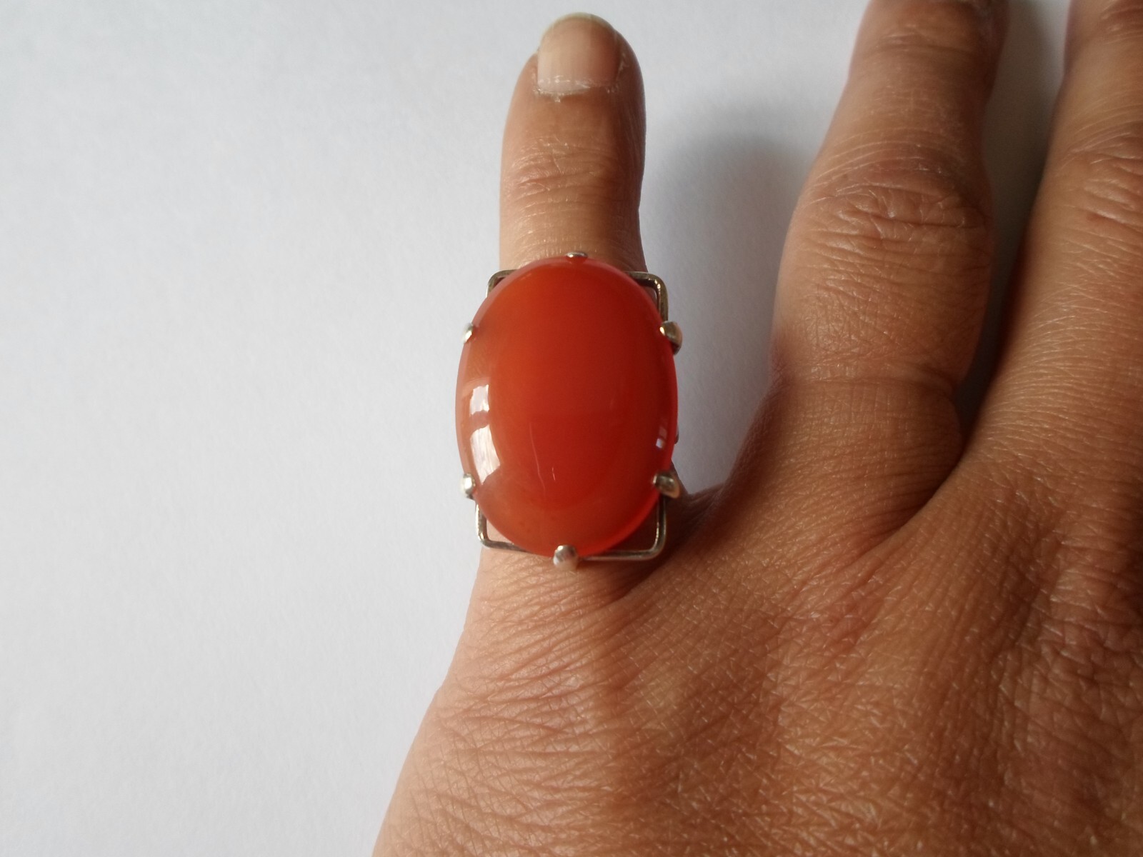 solid silver ring, carnelian cabochon, size 47 - image 1