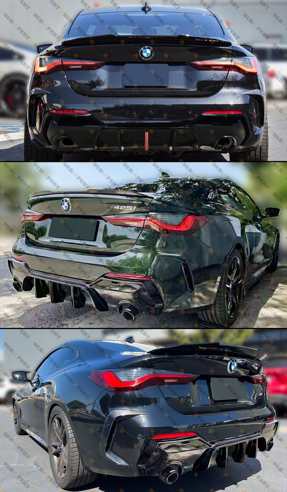 For 2020-24 BMW G22 G23 4 Series Shark Fin Gloss Black LED Rear Bumper ...