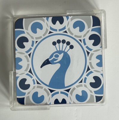 Vern Yip Designer Peacock Coaster Set 6 w Acrylic Holder Pepsi Promo Double Side