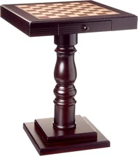 Wooden Chess & Checkers Table w/ Storage Drawer Pedestal Base 2x2 Squares Cherry