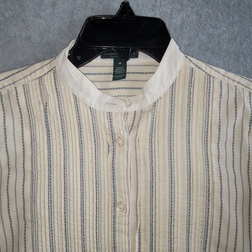 Lauren Jeans Company Top Womens Medium Ivory Pintuck Mandarin Collar Button Up - Picture 5 of 16