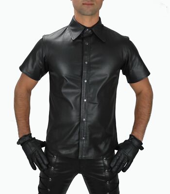 Black Formal Stylish Shirt Casual Classic Men Handmade Genuine Leather Lambskin