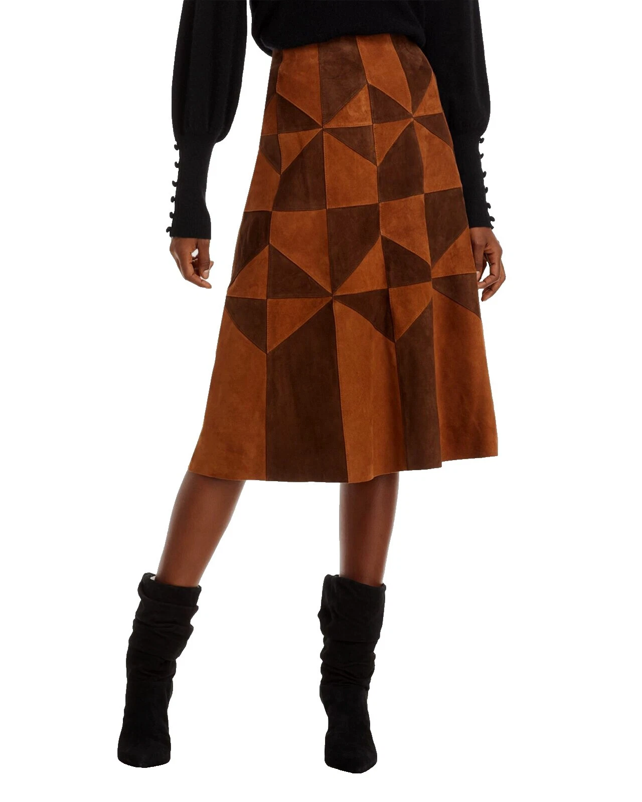 皮革女式几何裙