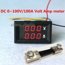 DC 100V 100A Dual LED Digital Voltmeter Ammeter Amp Volt Meter  Current Shunt