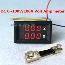DC 100V 100A Dual LED Digital Voltmeter Ammeter Amp Volt Meter + Current Shunt