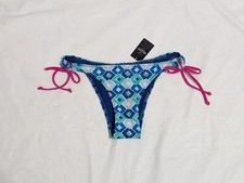 Hollister Cheeky Geometric Bikini Bottom Size Medium Blue Green Tie Sides NWT