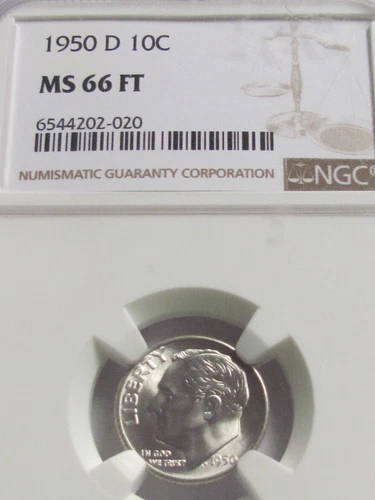 1950 D ROSEVELT DIME, NGC MS65
