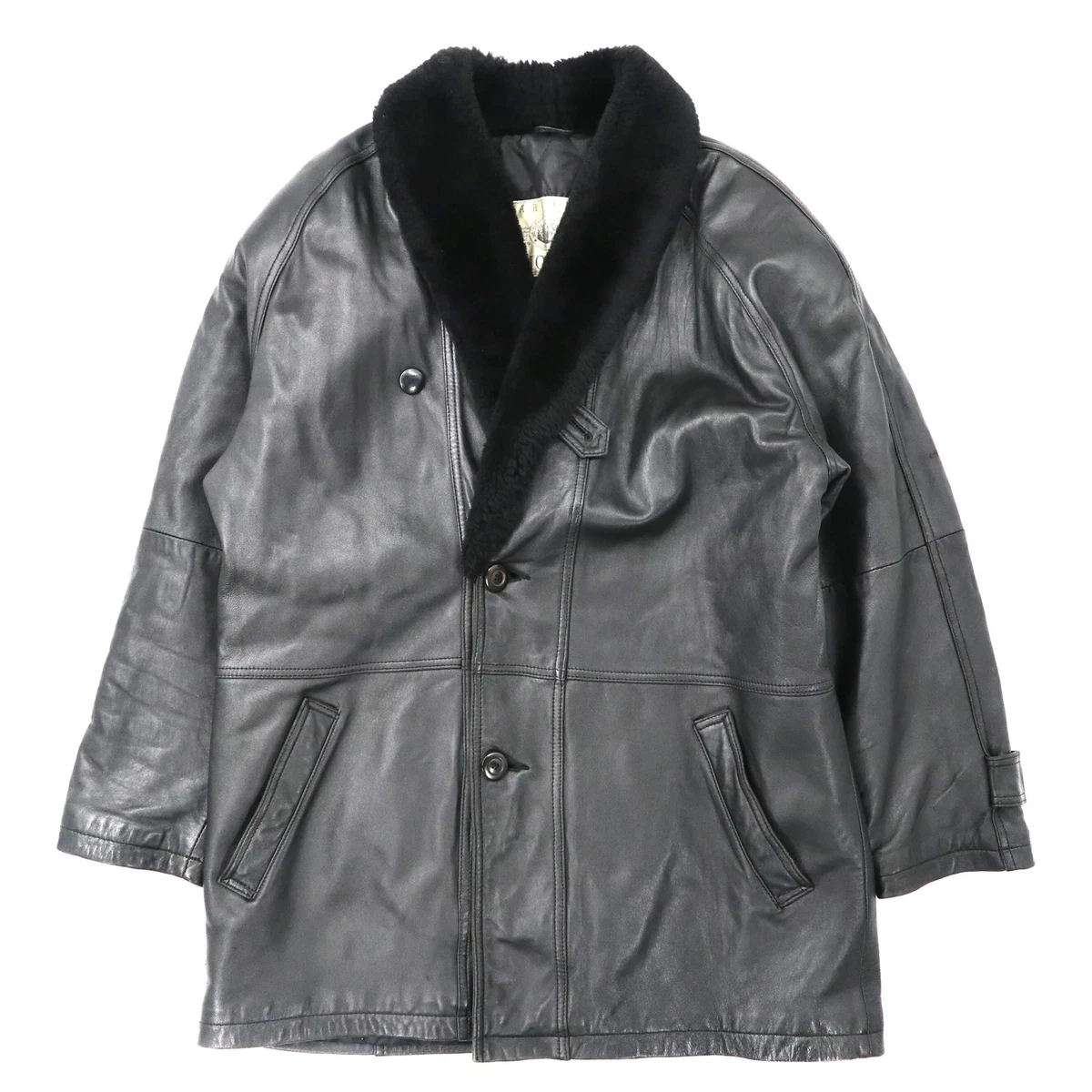 Harajuku Mother collar BOA SHAWL COLLAR Leather COAT M Black LAMB LEATHER Sheep