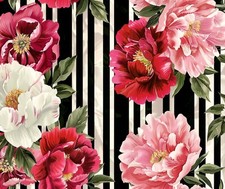 PINK PEONY FLORAL BLACK STRIPE COMPUTER MOUSE PAD 9.25 X 7.75 IN. HOME DECOR