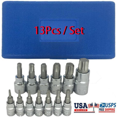 13Pcs Drive Male Female Torx Star Bit Socket T-socket Set Handheld Tool Case US
