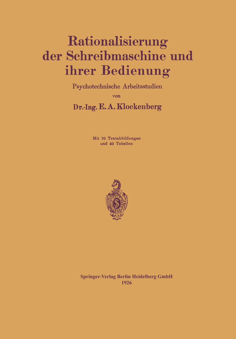 Thumbnail - E.a. Klockenberg / Rationalisierung Der Schreibmaschine Und Ihrer