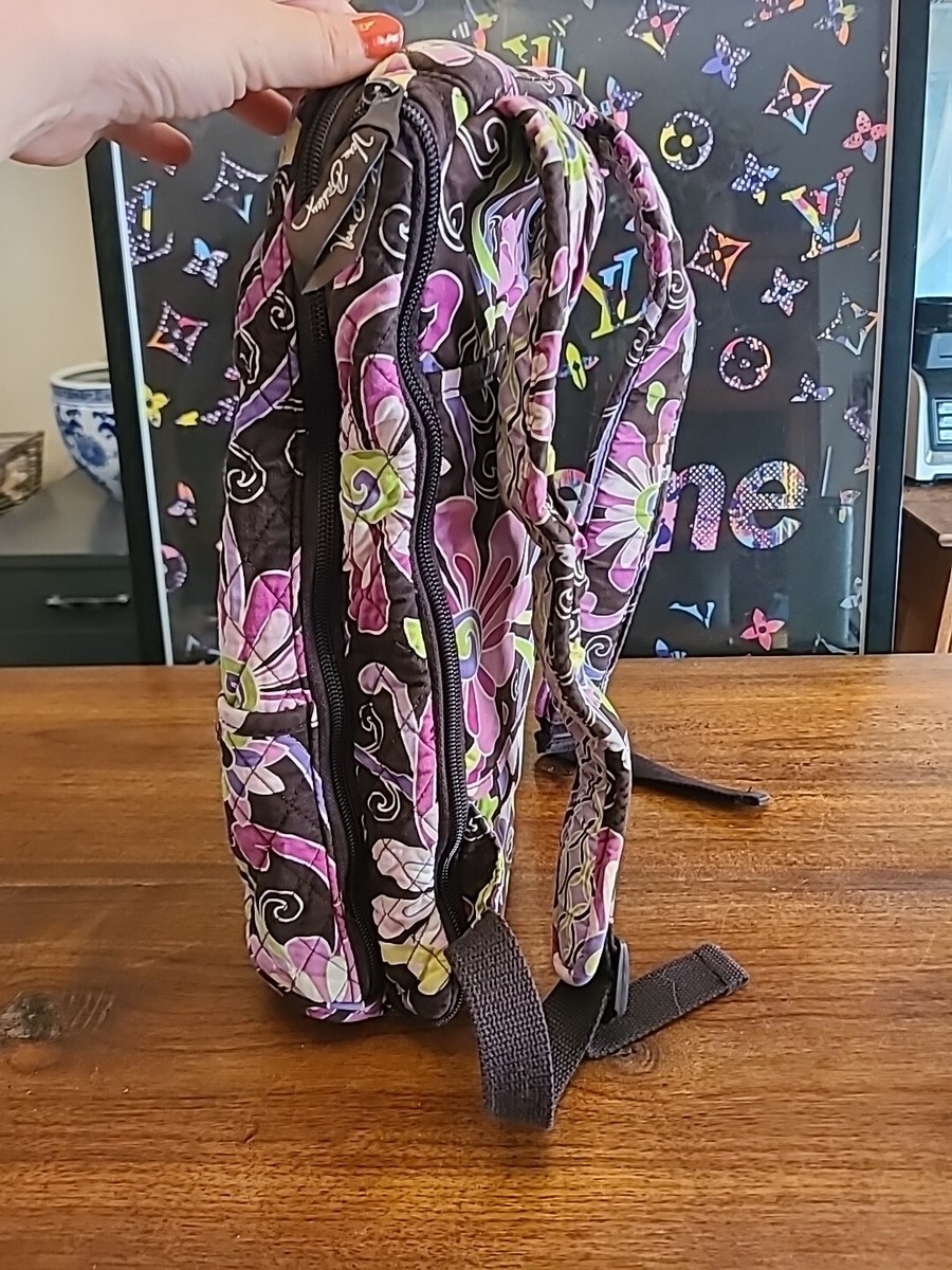 Vera Bradley Petite Vines Purple Orange Floral Grand Backpack Laptop Side Pocket Vera Bradley Backpack Laptop Bag Large Floral Pattern Brown  main image 3