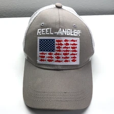 Reel Angler Trucker Hat CSI Brand Beige White Mens OSFM Snapback American Flag