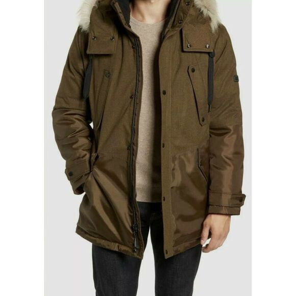 NWT Marc New York Maxfield Jacket Duck Down Moss Green Fur Hood
