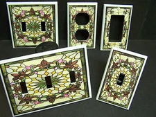 STAINED GLASS INSPIRED #1 FLEUR DE LIS FLORAL LIGHT SWITCH COVER PLATE OUTLET 