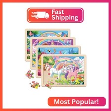 Puzzles for Kids Ages 4-6, 4x24 PCs Unicorn Princess Mermaid Wooden Puzzles