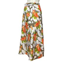 Vintage Floral Maxi Skirt White Roses Women A-Line Hippie 70s Handmade Retro