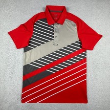 Oakley Polo Shirt Mens Red Golf Hydrolix Abstract Striped Performance Stretch