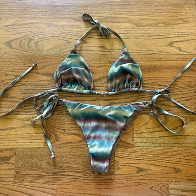 Calzedonia Tie-Dye 2pc Bikini Set Triangle Halter Top Tie-Side Bottom M/L