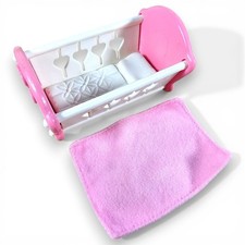 Fisher Price Loving Family Dollhouse Furniture Crib Cradle Pink Blanket 1993