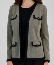 Kasper Women's Black Herringbone Open-Front Blazer Jacket Coat Petite Size 14P