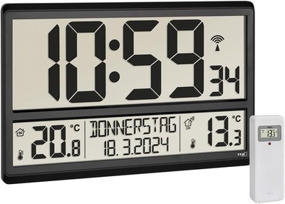 TFA Dostmann Digitale XL Wanduhr, 60.4521.01, mit Außentemperatur,