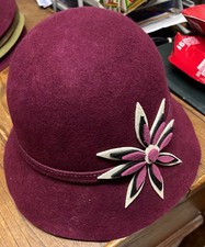 VINTAGE - CHAPEAU FEMME - BORDEAUX - LAINE - TAILLE 59