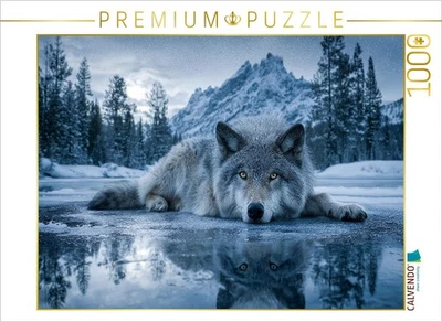 CALVENDO Puzzle Wolf auf Eis im Winterwald | 1000 Teile Lege-Größe 64x48cm Foto-