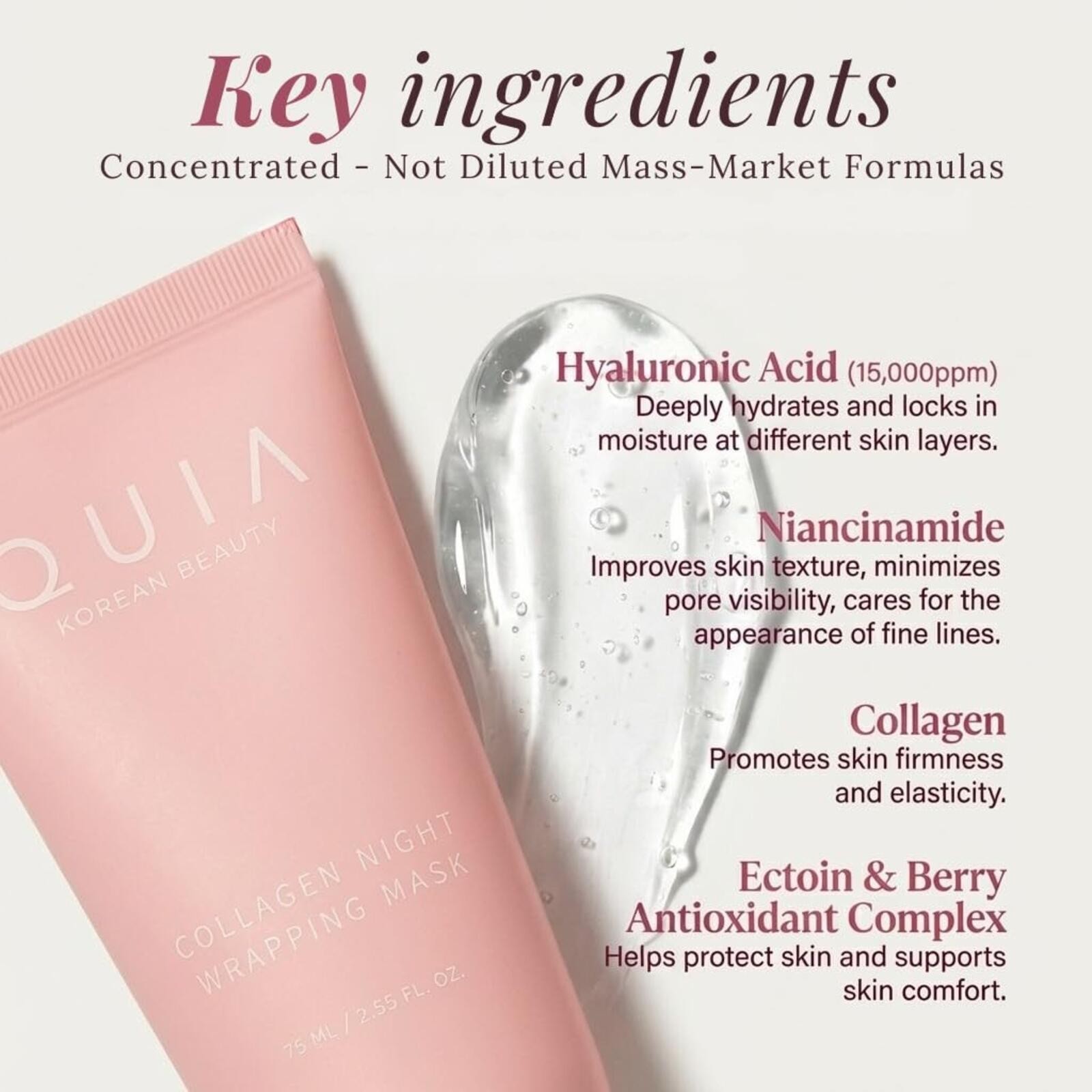 QUIA Collagen Night Wrapping Mask Hydrating Skin Care 75 ml Pink