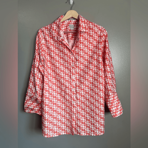 Chico’s No Iron Chic Stretch Seepferdchen Print Button Down Hemd Reise Küste - Bild 5 von 6