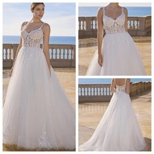 Romantic lace strappy wedding dress wedding dress 32-60 buttons to measure ivory